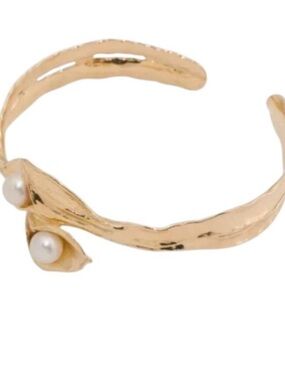 14k Gold plated over sterling silver freshwater Pearl Accent Open Cuff Bracelet
